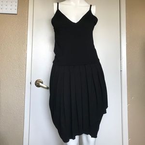 Front Pleated Hi-Low Fitted Black Dress by Kelly